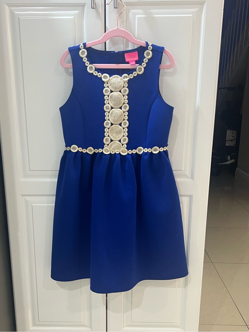 Lilly Pulitzer Girls Baylee Fit&Flare royal blue and gold Dress size 12/14